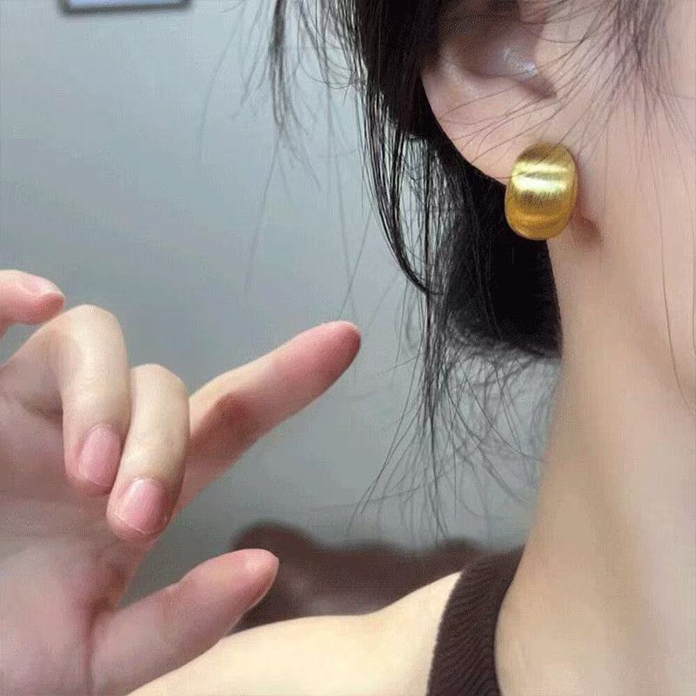 Matte Brushed Gold Dome Bean Stud Earrings Retro Women Fashion Jewelry NWT